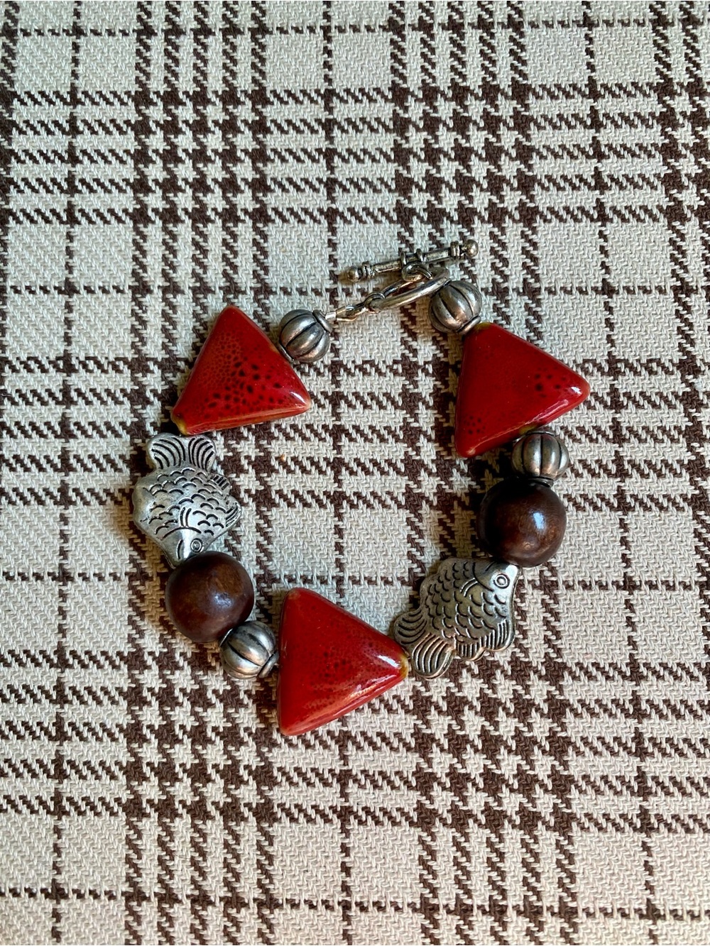 Red Ceramic & Silver Fish Charm Bracelet - Women Jewelry